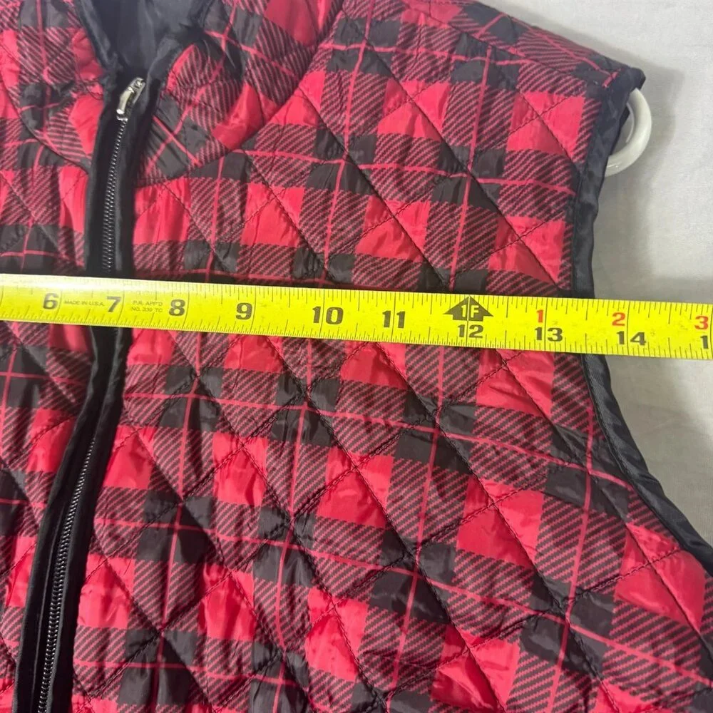 Karen Scott Sport‎ Quilted Puffer Vest Womens Red Black Buffalo Plaid Size 2X